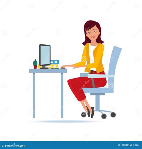 Young Beautiful Woman Working Cartoon Character Person In Office Work
