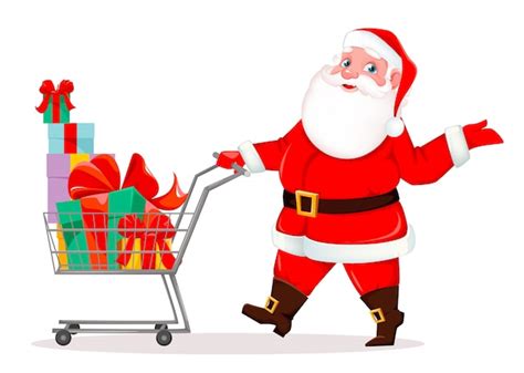 Premium Vector Santa Claus With Shopping Cart Full Of Presents