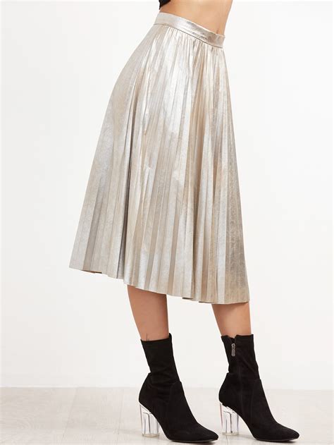 Silver Pleated Circle Skirt Sheinsheinside