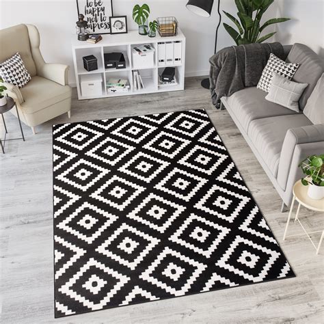Grey White Black Area Rug Modern Bedroom Living Room Geometric Trellis