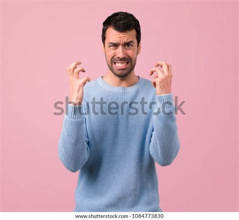 Handsome Man Annoyed Angry Furious Gesture Stock Photo 1084773830