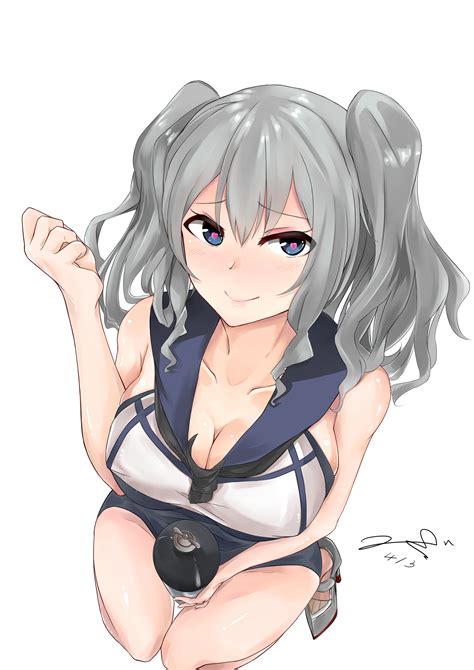 Cleavage Boobs Knees Together Smiling Looking At Viewer Curvy Anime Anime Girls Kantai