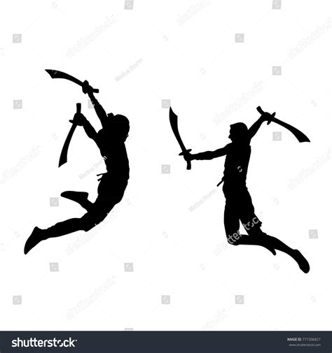 Silhouette Fighting Warriors Swords Stock Vector Royalty Free