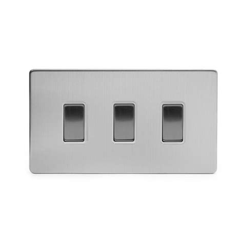 Soho Lighting Brushed Chrome 3 Gang Switch Double Plate Wht Ins