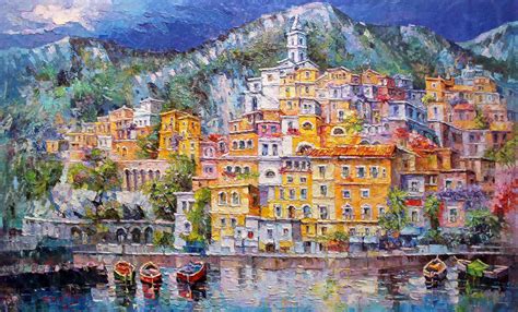 Positano Villages Large Italian Painting Painting By Royo Liu Artmajeur