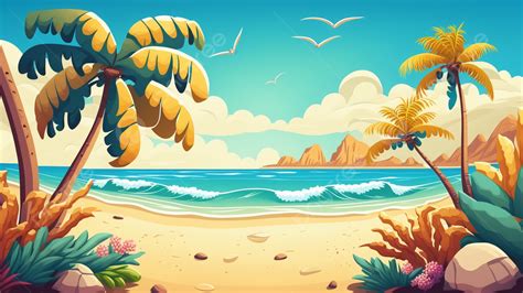 Summer Beach Cartoon Background Summer Beach Vacation Background