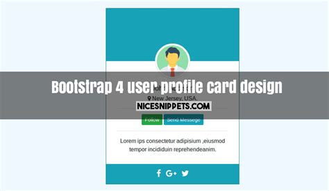 Bootstrap's cards provide a flexible and extensible content container with multiple variants and options. Bootstrap 4 user profile card design