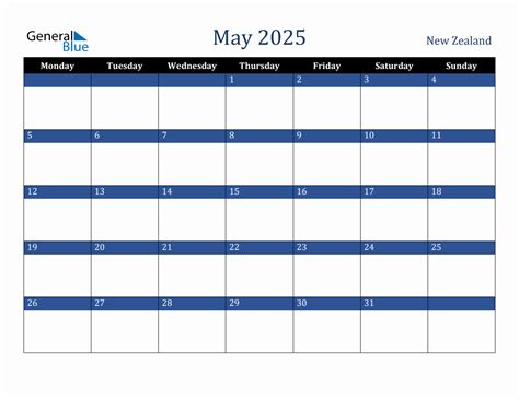 May 2025 New Zealand Holiday Calendar