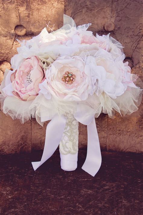 5 out of 5 stars. Fabric Flower Bridal Bouquet Custom. Dusty pink, Blush, Mauve, Ivory, Tulle, Lace, Pearls ...