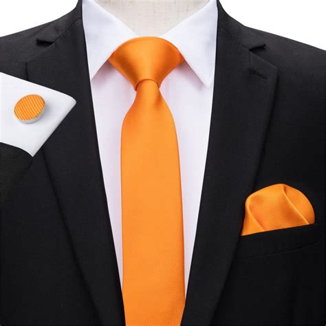 Hi Tie Famous Brand 55cm Solid Slim Necktie For Men Bright Orange