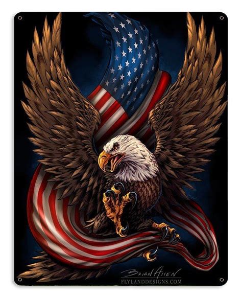 Eagle And Flag Metal Sign 15 X 12 Inches American Flag Eagle