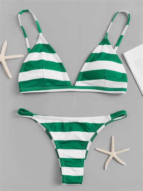 Striped Top With Low Rise Bikini Set Swimwear Beachwear Women
