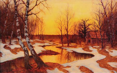 Sunset In Winter Landscape Painting By Mountain Dreams