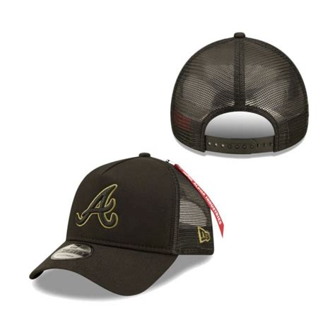 Atlanta Braves X Alpha Industries A Frame 9forty Trucker Snapback Hat Black