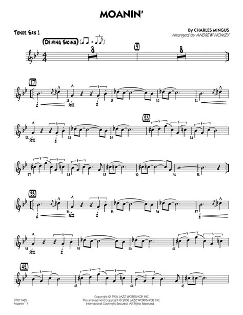 Moanin Tenor Sax 1 By Charles Mingus Jazz Ensemble Digital Sheet