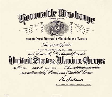 Blank Honorable Discharge Certificate