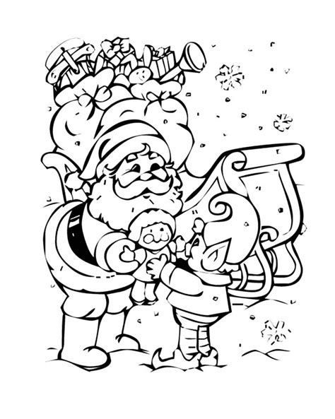Santa Claus Christmas And An Elf Christmas Coloring Pages For Kids To