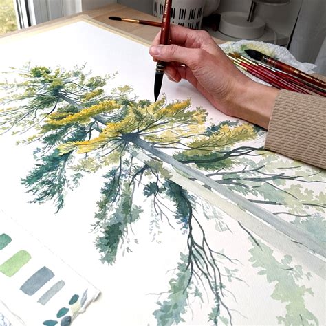 Painting A Pair Of Pine Trees With Watercolor Kim Everhard Art