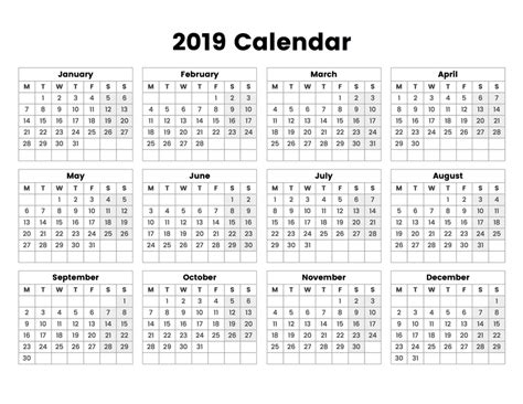2019 Calendar With Week Numbers Starting Sunday