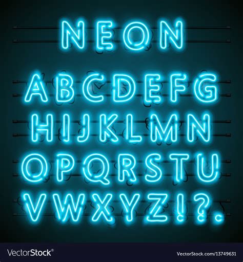 Neon Font Blue Neon Letters Glowing Alphabet Lamp Light Vector Signs