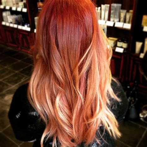 I saw red is bright and fiery over bleach blonde hair, but applied over a light, warm brown like this achieves a more subdued tone. 25 Copper Balayage Hair Ideas for Fall | Golden copper ...