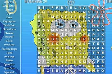 Spongebob Word Search Game - Play Free Spongebob games - Games Loon