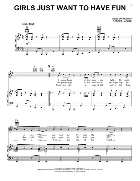 Cyndi Lauper Girls Just Want To Have Fun Sheet Music Chords Lyrics