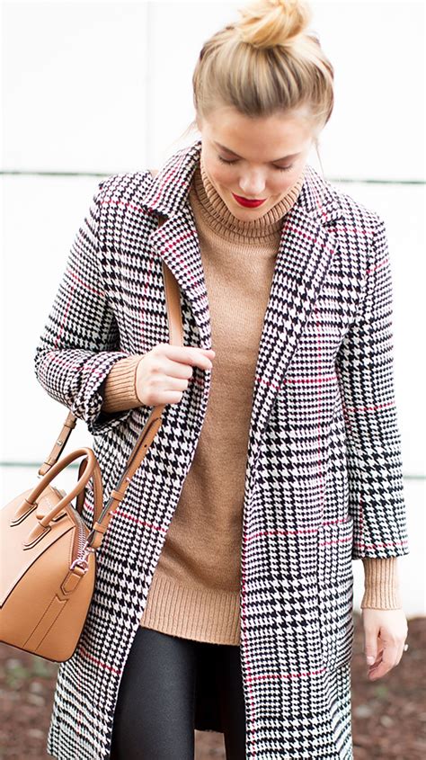 Houndstooth Plaid Coat Fashion Plaid Coat Outfit Spring Outfits Casual
