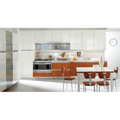 Steel kitchen v/s modular kitchen. Wooden Rectangular Crystal Glass Modular Kitchen, Rs 21000 ...