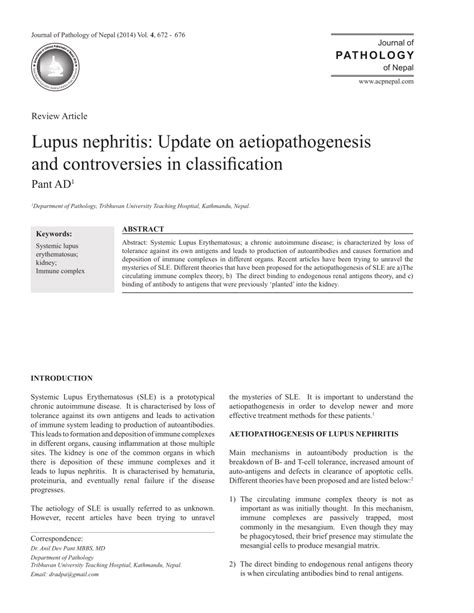 Pdf Lupus Nephritis Update On Aetiopathogenesis And Controversies In