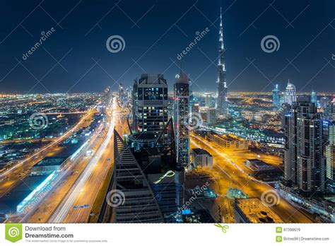 Uae Dubai 06142015 Downtown Dubai Futuristic City Neon Lights And
