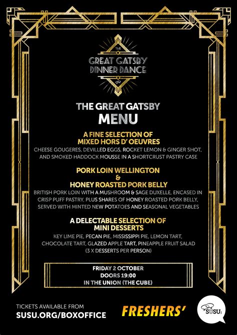 Instead of bagette slices (not around then) use toast points (no crust) with a spread of anchovie paste and/or. Great-Gatsby-Dinner-Dance-menu.png (2480×3508) | Great ...