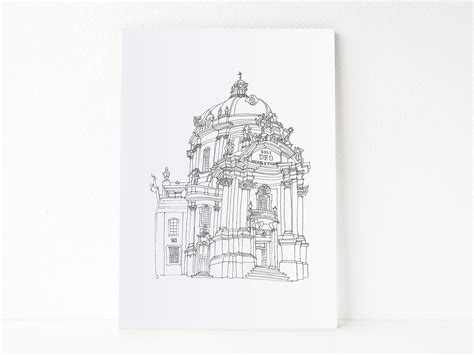 Baroque Church Line Drawing Print Instant Download Etsy
