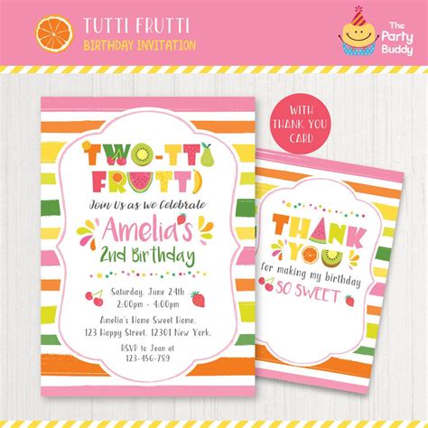 Twotti Frutti 2nd Birthday Invitation Printable Girls Sweet Etsy