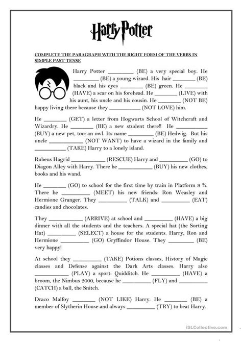 Harry Potter Worksheet With Answers And Examples For Students To Use In