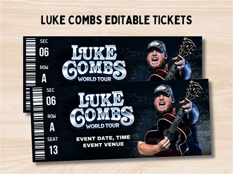 Luke Combs World Tour Ticket, Luke Combs Concert Ticket, Editable