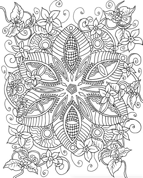 An Intricate Coloring Page For Adults With Flowers And Leaves In The