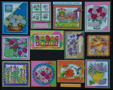 8 pieces vintage wooden rubber stamps, plant and flower decorative wooden rubber stamp set, wood mounted rubber stamps with stamp pad for card making, diy crafts, scrapbooking 4.8 out of 5 stars 41 $12.99 $ 12. Northwoods Rubber Stamps...flowers | Cards handmade ...