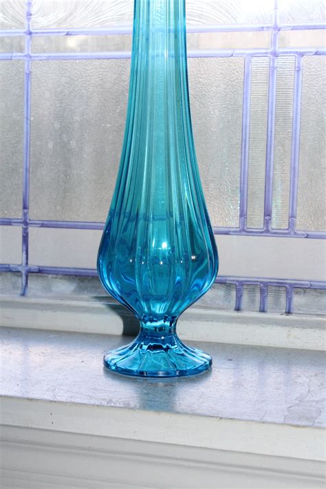 Large Blue Swung Glass Vase 1525 Vintage Mid Century Modern