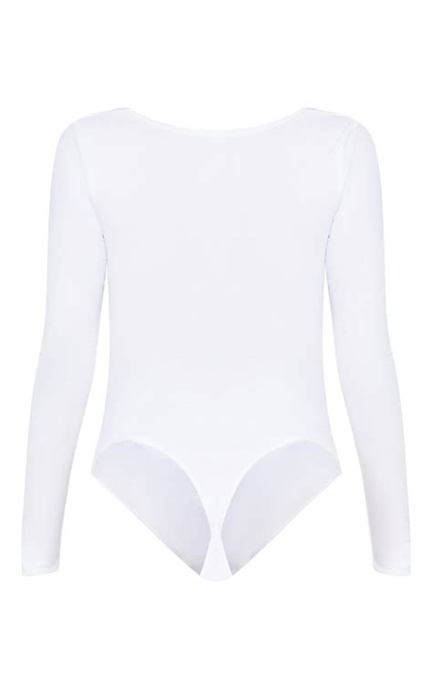 White Ruched Long Sleeve Bodysuit Tops Prettylittlething Aus