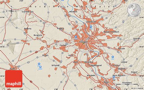 Link to selected place on the map; Shaded Relief Map of Bergisch Gladbach