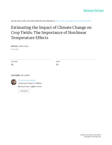 Pdf Estimating The Impact Of Climate Change On Crop Yields The