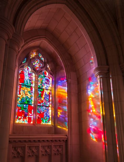 If we're lucky, the light will be shining through a stained glass window, adding illumination and beauty at once. National Cathedral - Stained Glass Light