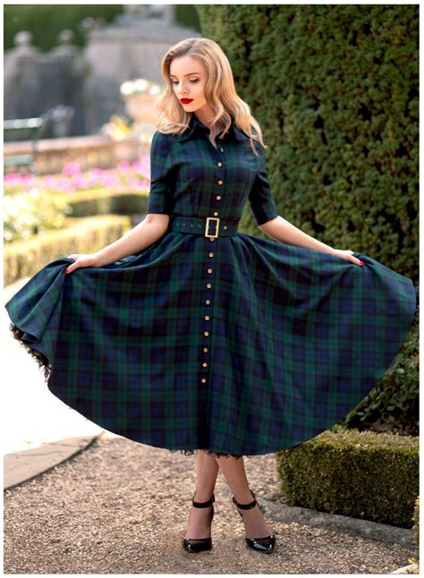 way out west black watch tartan 50s style swing dress circle dress fashion vintage dresses