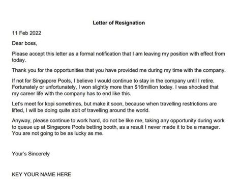 Letter Of Resignation Template For Monday Singapore