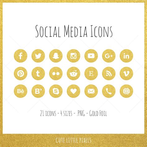Social Media Icons 21 Icons In 4 Sizes Gold Foil Png Etsy