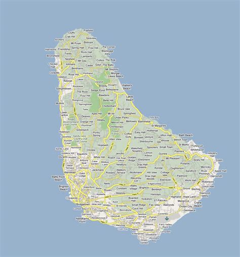 Detailed Road Map Of Barbados With All Cities Barbados North