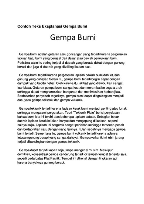 Contoh Teks Eksplanasi Bencana Alam Gempa Bumi – pulp