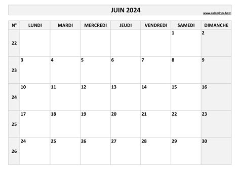 Calendrier Du Mois De Juin Illustration Vectorielle Vecteur