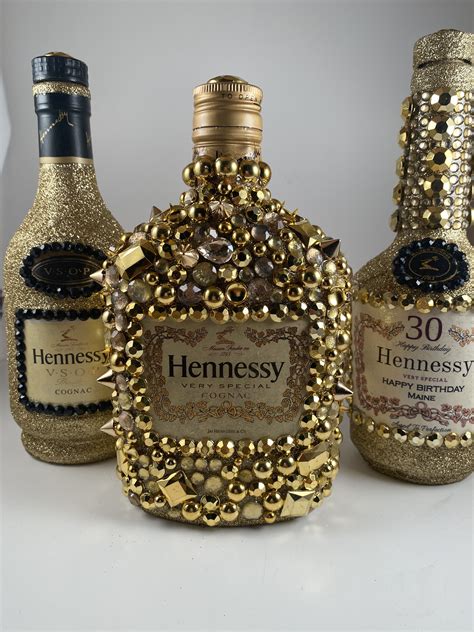 Blinged Hennessy Bottle Bling Bottles Alcohol Bottle Crafts Bedazzled Liquor Bottles